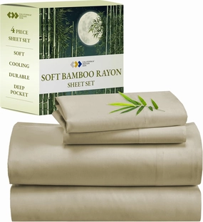 California Design Den Queen Size Rayon from Bamboo Sheets Set, Cooling Rayon Sheets, Luxury Queen Size Sheet Set with Fitted Deep Pockets, Beige Queen Sheet Set - Beige