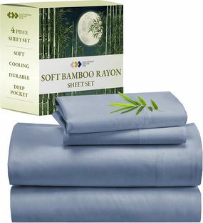 California Design Den Rayon Bamboo Sheets - Luxury Queen Sheets Set with Fitted Deep Pockets - Cooling Blue Hydrangea