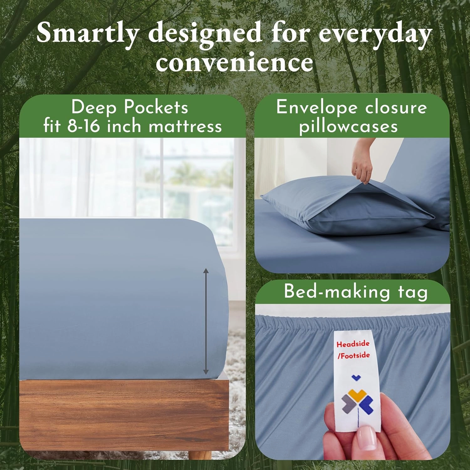 California Design Den Rayon Bamboo Sheets - Luxury Queen Sheets Set with Fitted Deep Pockets - Cooling Blue Hydrangea