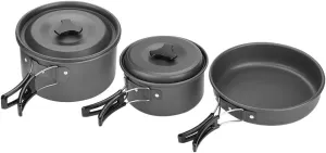 Camping Picnic Cooking Set With Big Pot, Small Pot, Frying Pan, Bowls, Soup Spoon, Rice Ladle, Loofah Sponge for 2-3 People for Picnic, Camping