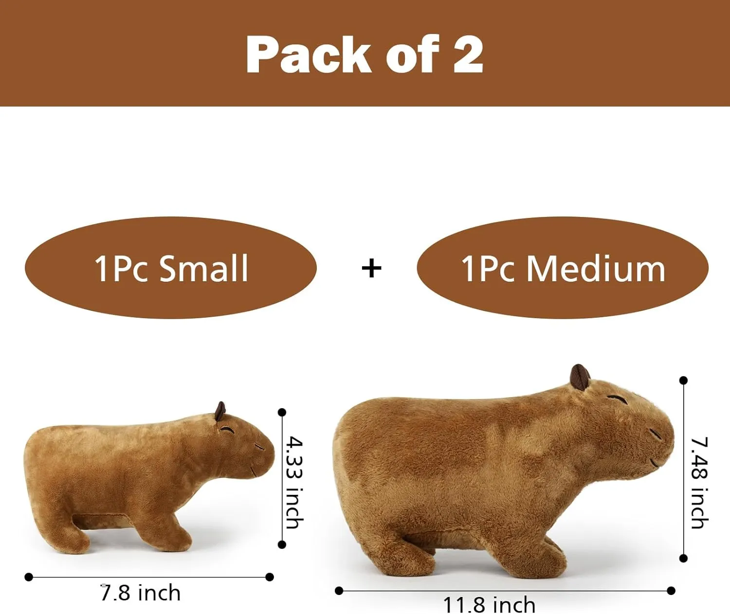 Capybara Stuffed Animal,2Pcs Stuffed Capybara Plush Toy,Capybara Plushie Gifts(1Pc 7.8inch   1Pc 11.8inch)