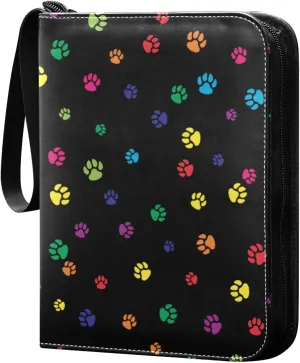 Card Binder Pet Paws Colorful on Black Trading Card Album with 50 Removable Sleeves Fits 400 Cards