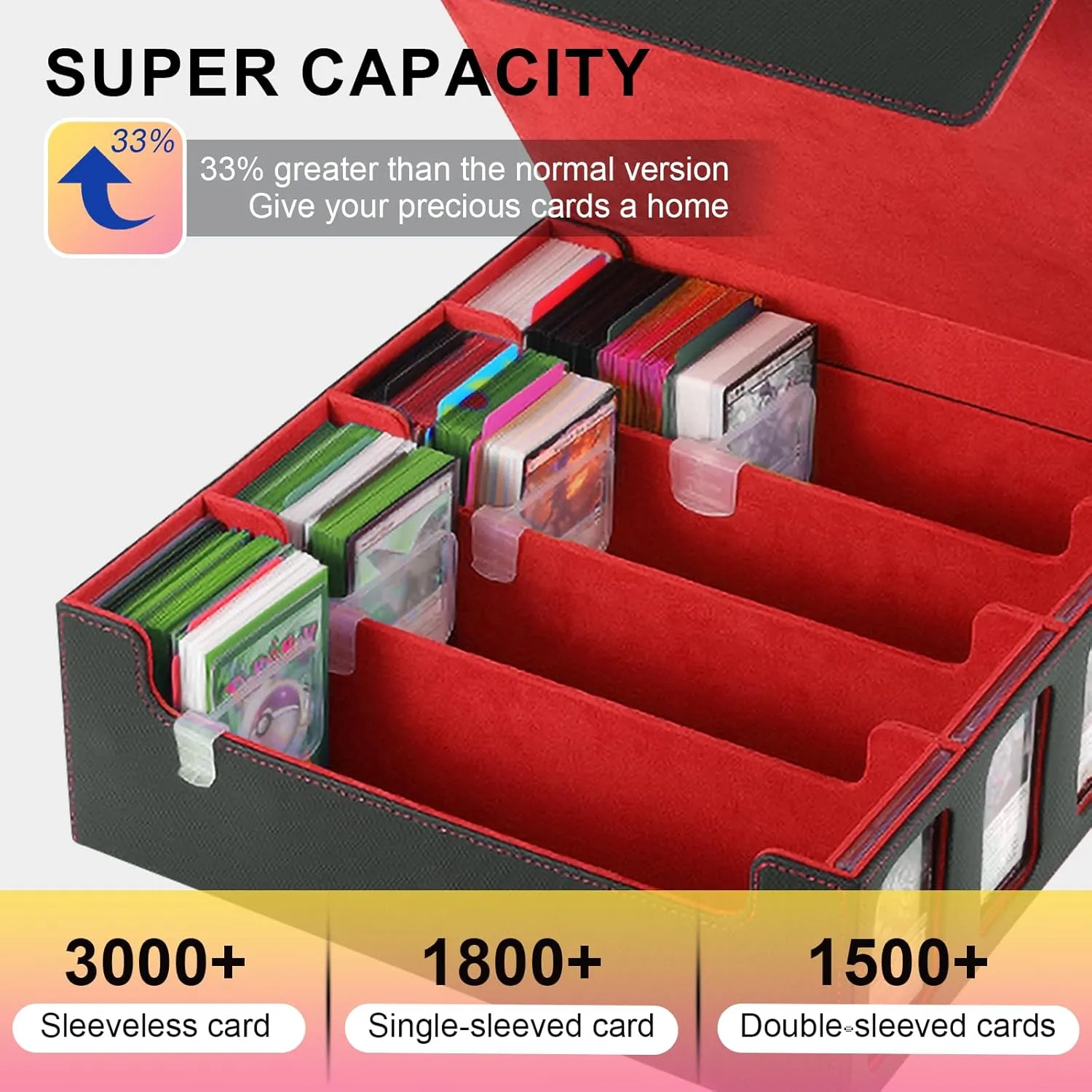 Card Deck Case for Trading Cards, PU Leather Magic Cards Storage Box 3000 , Card Deck Box with Divider Tabs & Magnetic Closure Card Holder, Magic Card Protectors Fits for YuGiOh, MTG Cards (Red)