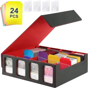 Card Deck Case for Trading Cards, PU Leather Magic Cards Storage Box 3000 , Card Deck Box with Divider Tabs & Magnetic Closure Card Holder, Magic Card Protectors Fits for YuGiOh, MTG Cards (Red)
