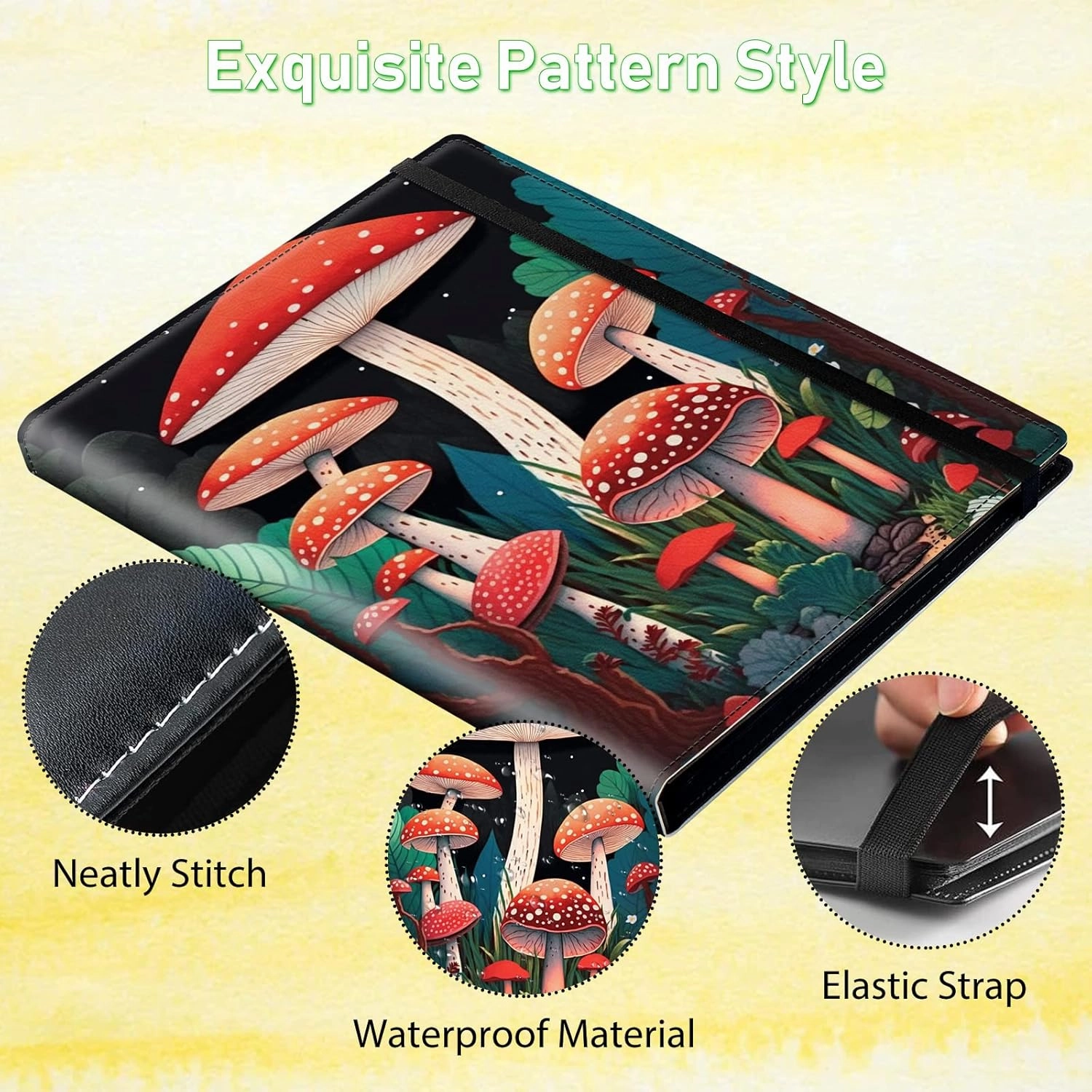Card Binder 9 Pocket Trading Card Album Folder 900 Side Loading Pocket Binder Baseball Card Binder with Mushrooms Pattern Design Card Binder for Game Cards & Sports Cards