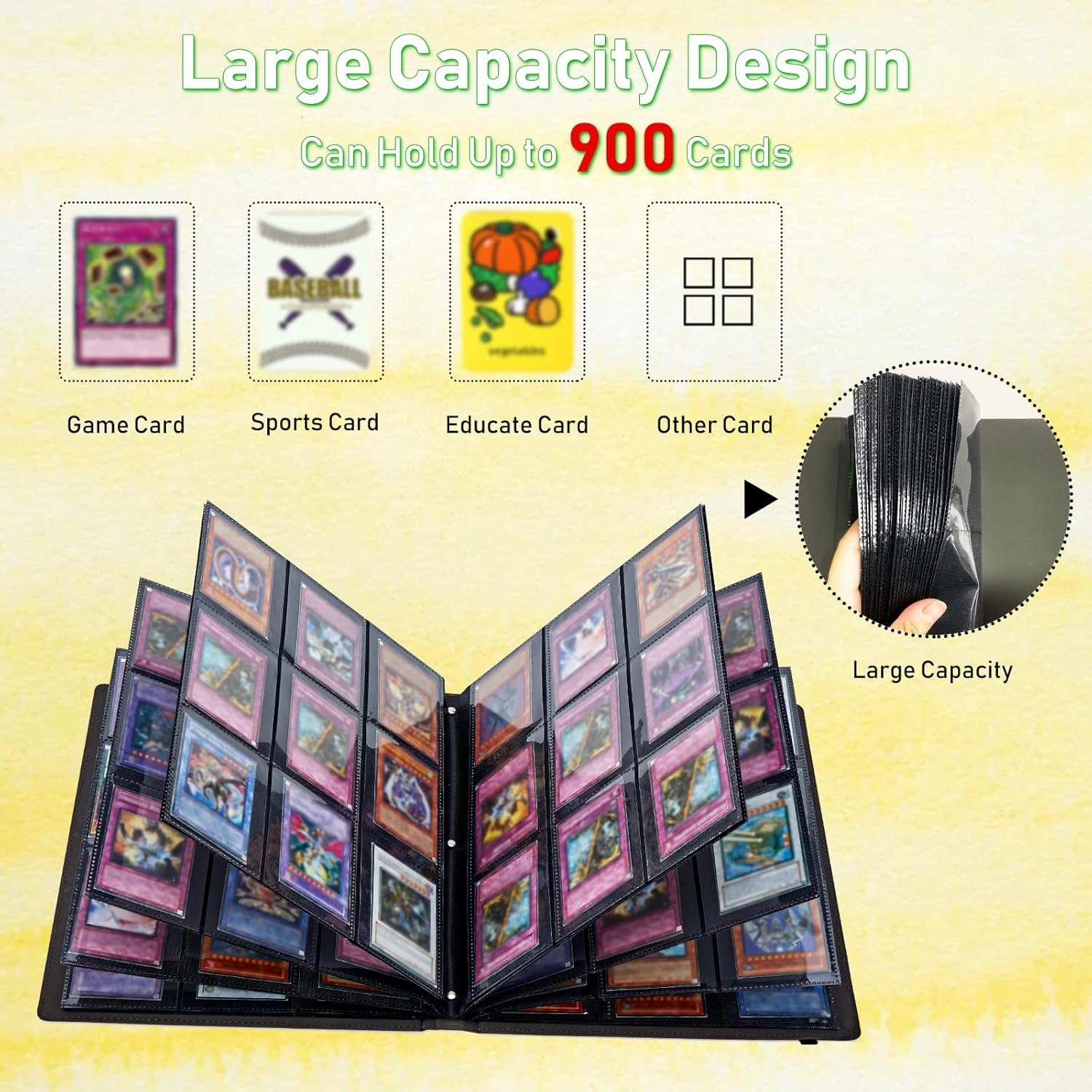 Card Binder 9 Pocket Trading Card Album Folder 900 Side Loading Pocket Binder Baseball Card Binder with Mushrooms Pattern Design Card Binder for Game Cards & Sports Cards