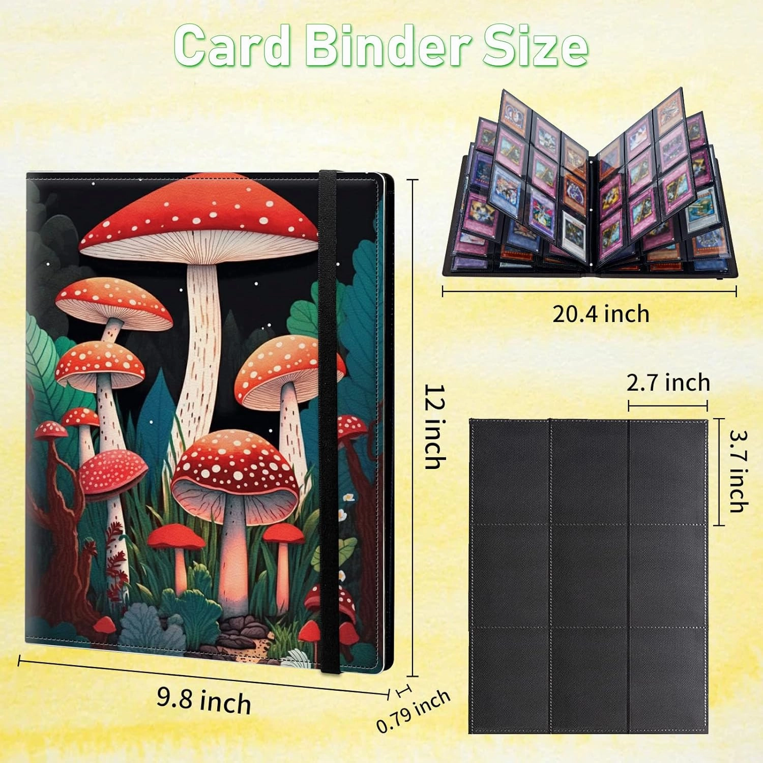Card Binder 9 Pocket Trading Card Album Folder 900 Side Loading Pocket Binder Baseball Card Binder with Mushrooms Pattern Design Card Binder for Game Cards & Sports Cards