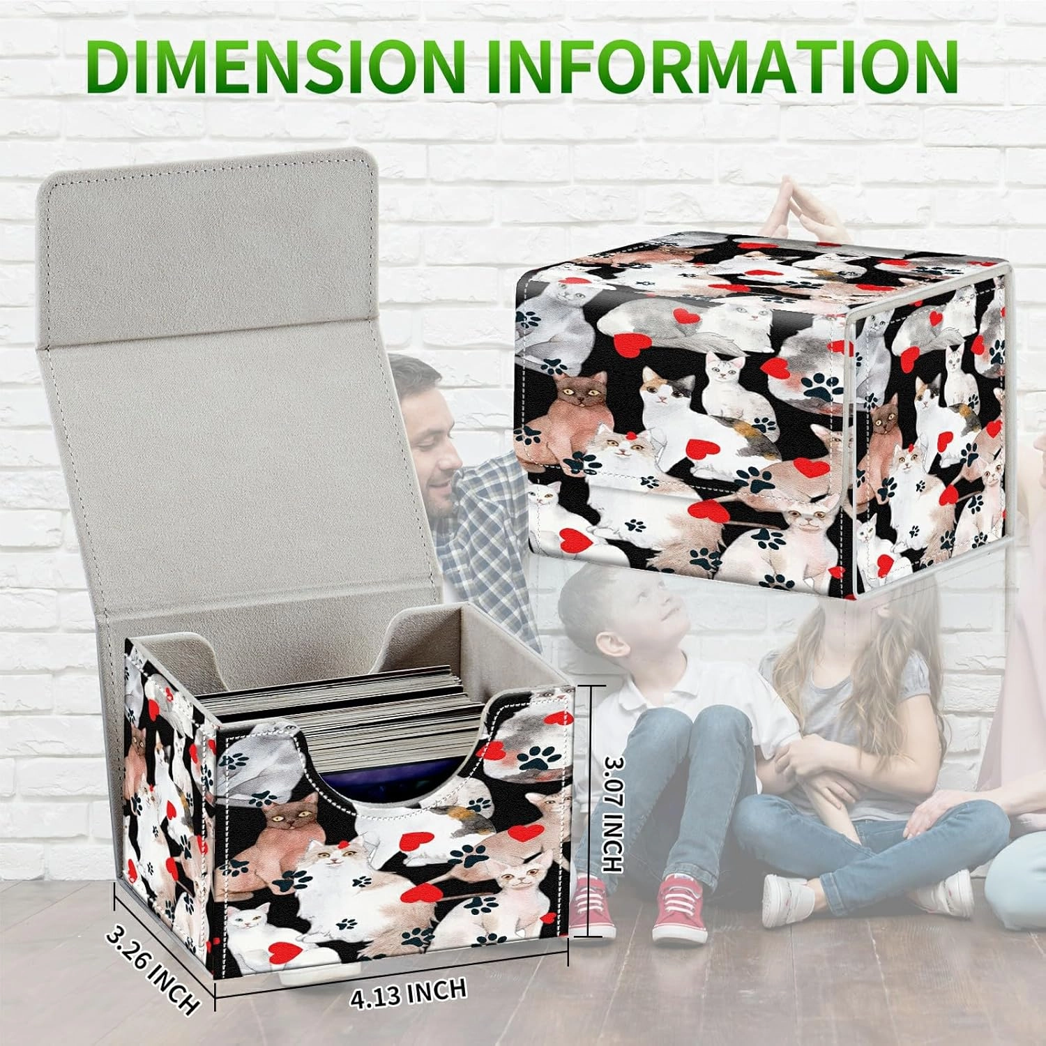 Card Deck Box for MTG Cards, Card Storage Box Fits 100  Sleeved Cards, PU Leather Large Size Strong Magnet Card Deck Case Holder for Board Game Magic MTG TCG CCG, Cat