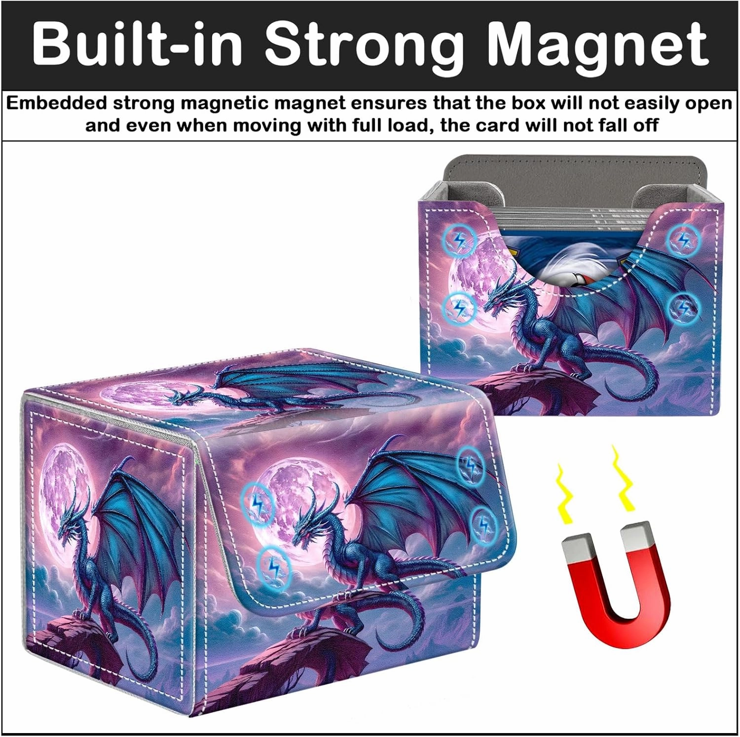 Card Deck Box for MTG Trading Cards with Magnetic Closure,Premium Card Storage Box Case Cover for TCG CCG Magic Cards,Purple Dragon Moon