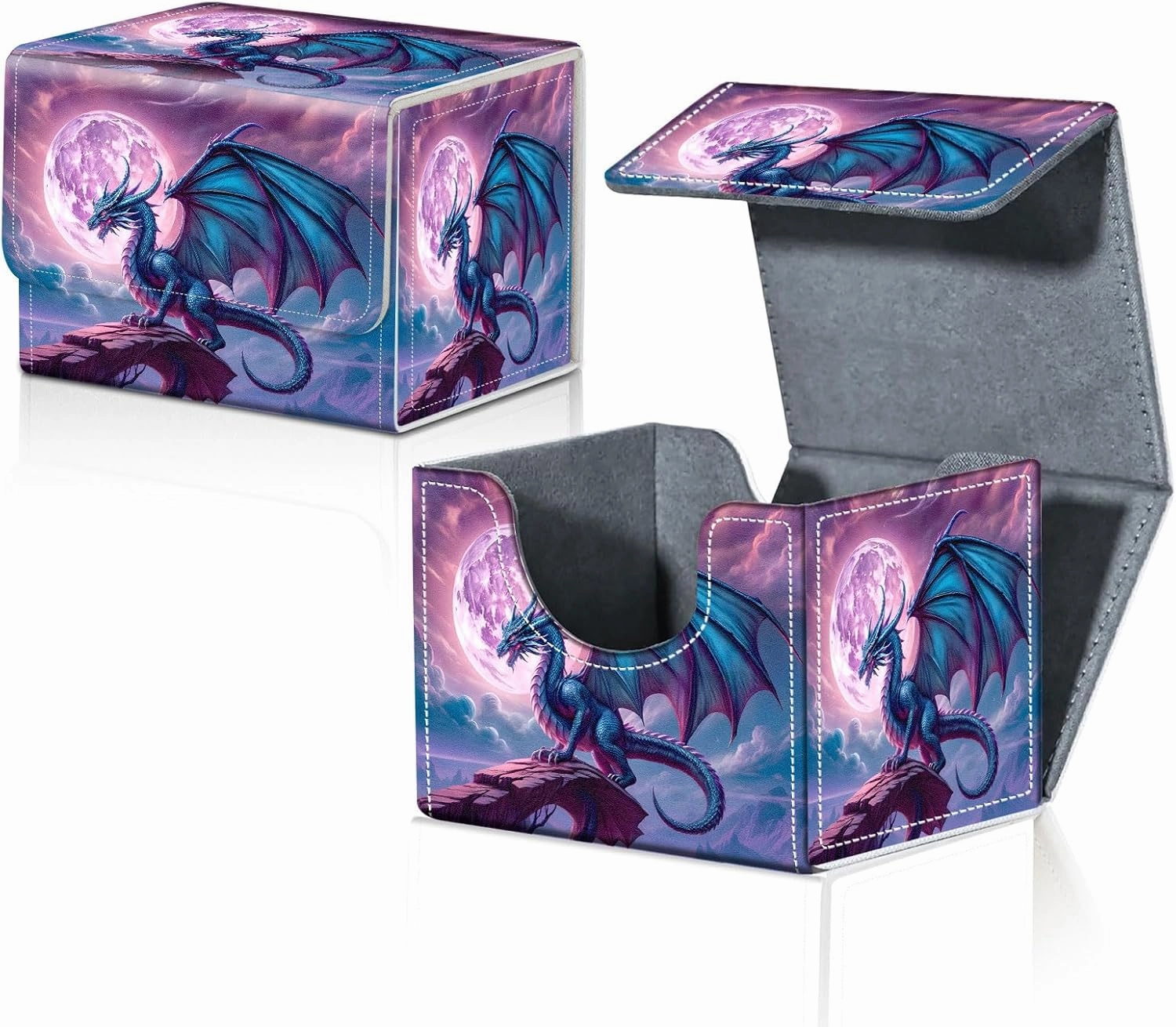 Card Deck Box for MTG Trading Cards with Magnetic Closure,Premium Card Storage Box Case Cover for TCG CCG Magic Cards,Purple Dragon Moon