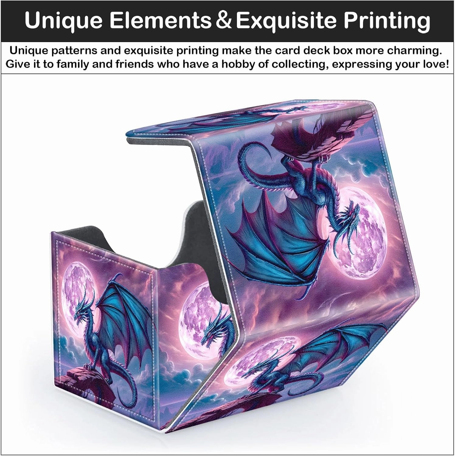 Card Deck Box for MTG Trading Cards with Magnetic Closure,Premium Card Storage Box Case Cover for TCG CCG Magic Cards,Purple Dragon Moon