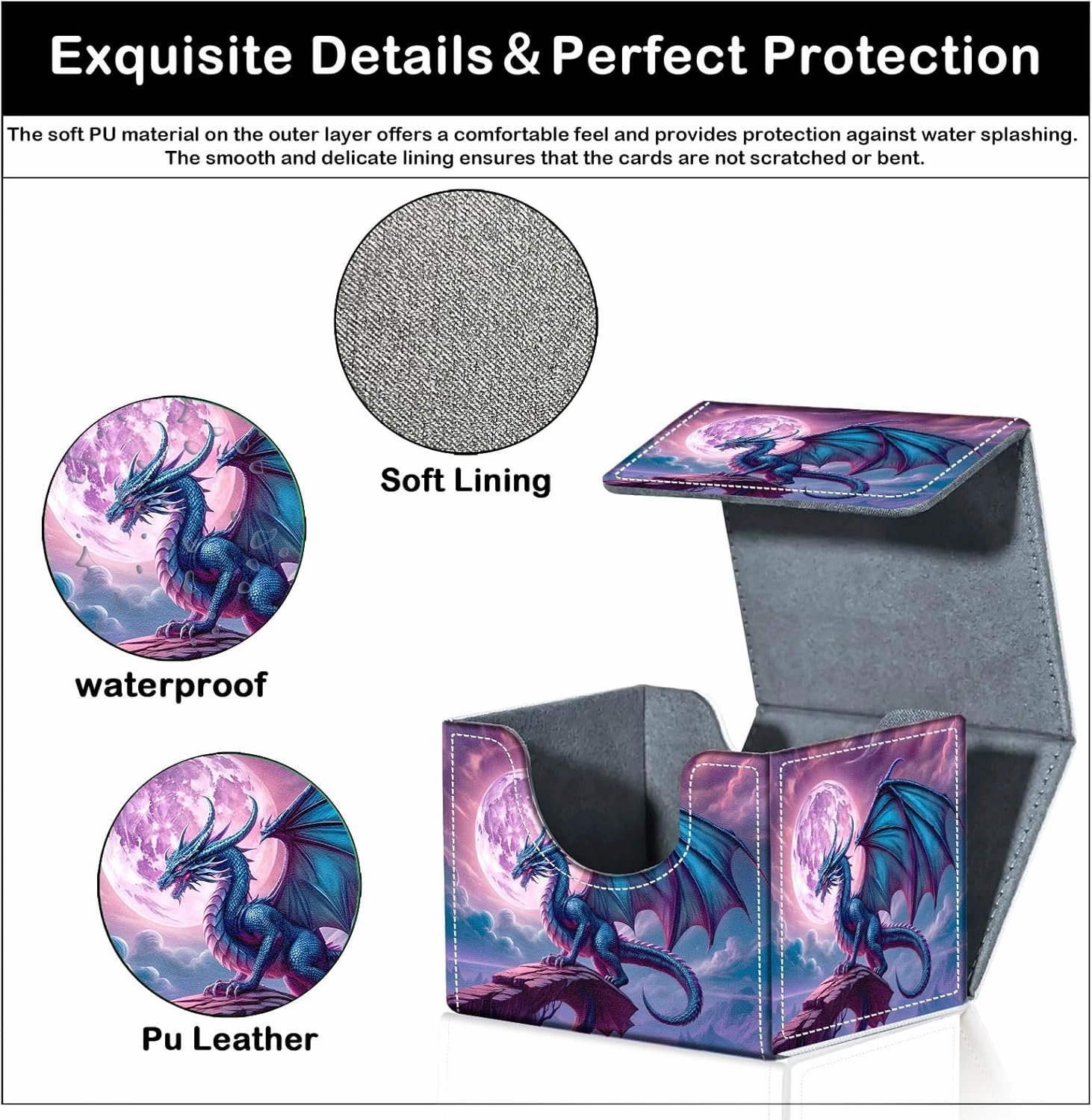 Card Deck Box for MTG Trading Cards with Magnetic Closure,Premium Card Storage Box Case Cover for TCG CCG Magic Cards,Purple Dragon Moon