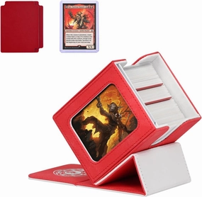 Card Deck Box for MTG with Commander Display for 100  Double Sleeved Cards, Magnetic Card Storage Box Fits for TCG Sports Trading Cards (Red&White)
