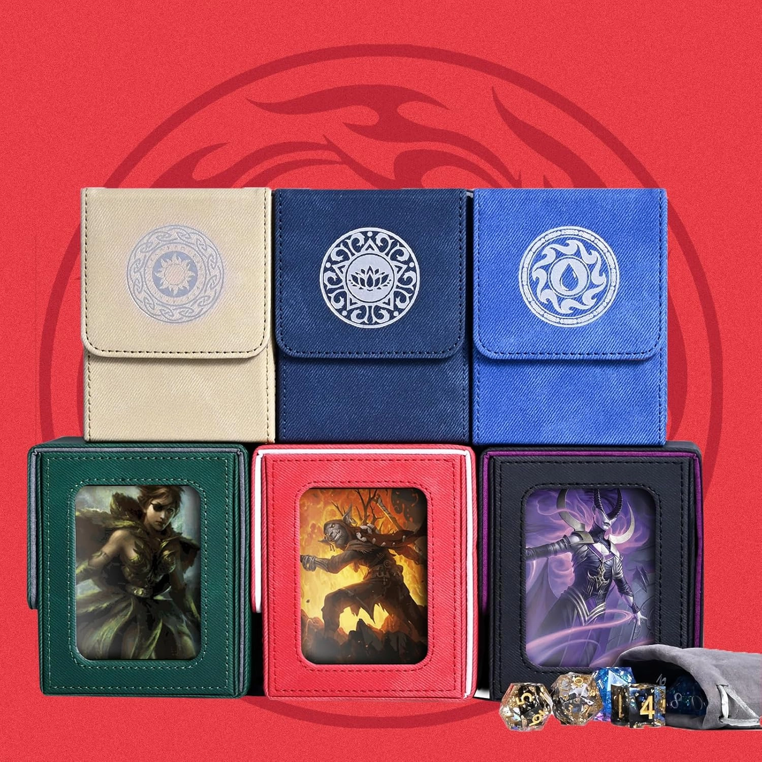 Card Deck Box for MTG with Commander Display for 100  Double Sleeved Cards, Magnetic Card Storage Box Fits for TCG Sports Trading Cards (Red&White)