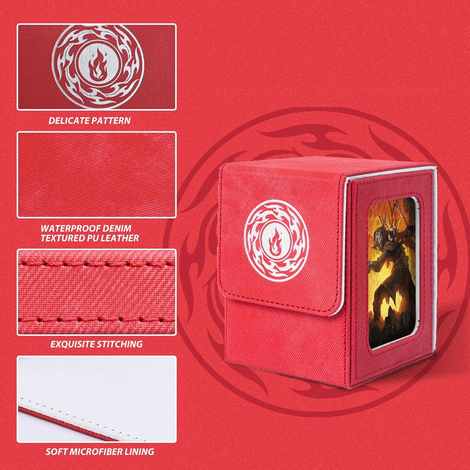 Card Deck Box for MTG with Commander Display for 100  Double Sleeved Cards, Magnetic Card Storage Box Fits for TCG Sports Trading Cards (Red&White)