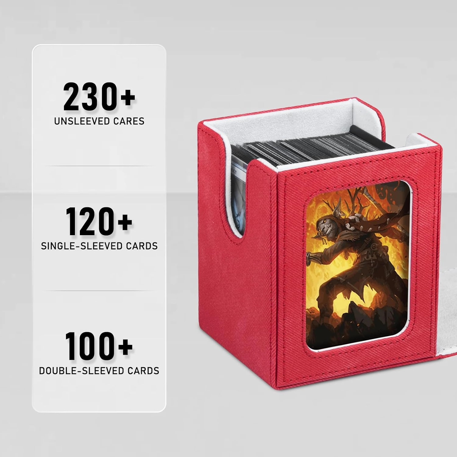 Card Deck Box for MTG with Commander Display for 100  Double Sleeved Cards, Magnetic Card Storage Box Fits for TCG Sports Trading Cards (Red&White)