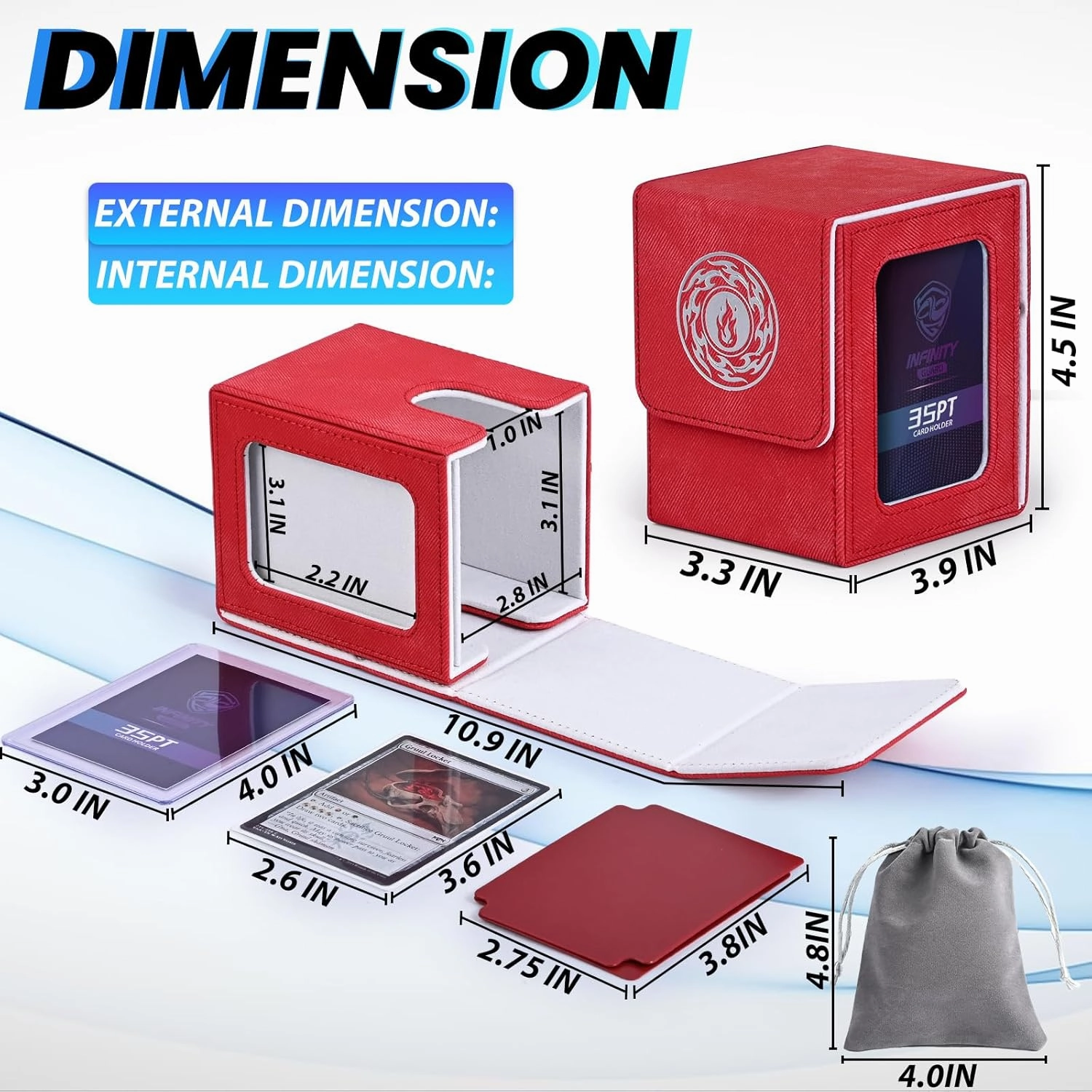 Card Deck Box for MTG with Commander Display for 100  Double Sleeved Cards, Magnetic Card Storage Box Fits for TCG Sports Trading Cards (Red&White)