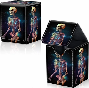 Card Deck Box for Trading Cards, MTG Deck Box Fits 100  Single Sleeved Cards, PU Leather Strong Magnet Card Deck Case Holder for Magic Commander TCG CCG, Skeleton