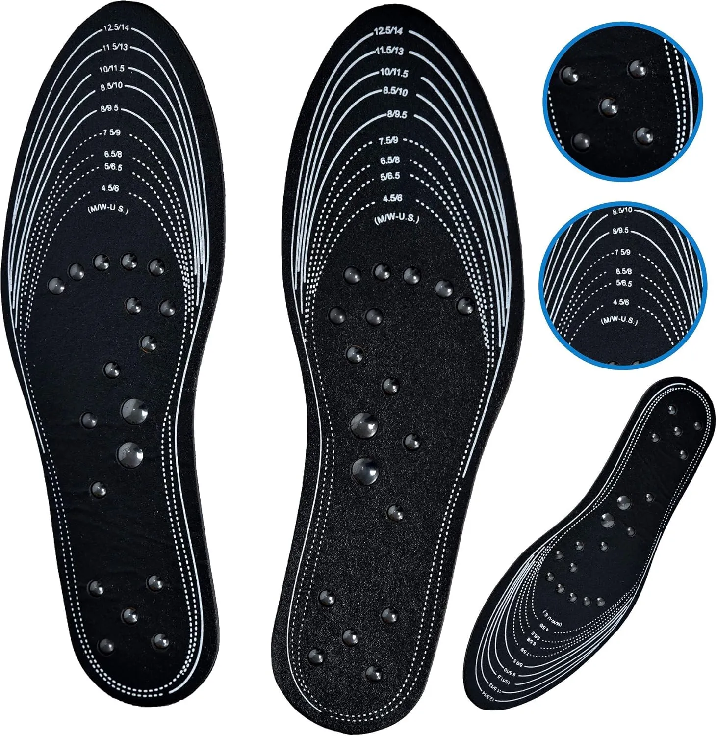 Carespot Acupressure Magnetic Massage Insoles for Men/Women, Foot Massager Shoe-pad Foot Therapy Reflexology Pain Relief Shoe Insoles | Memory Foam Inserts - Unisex (Black)