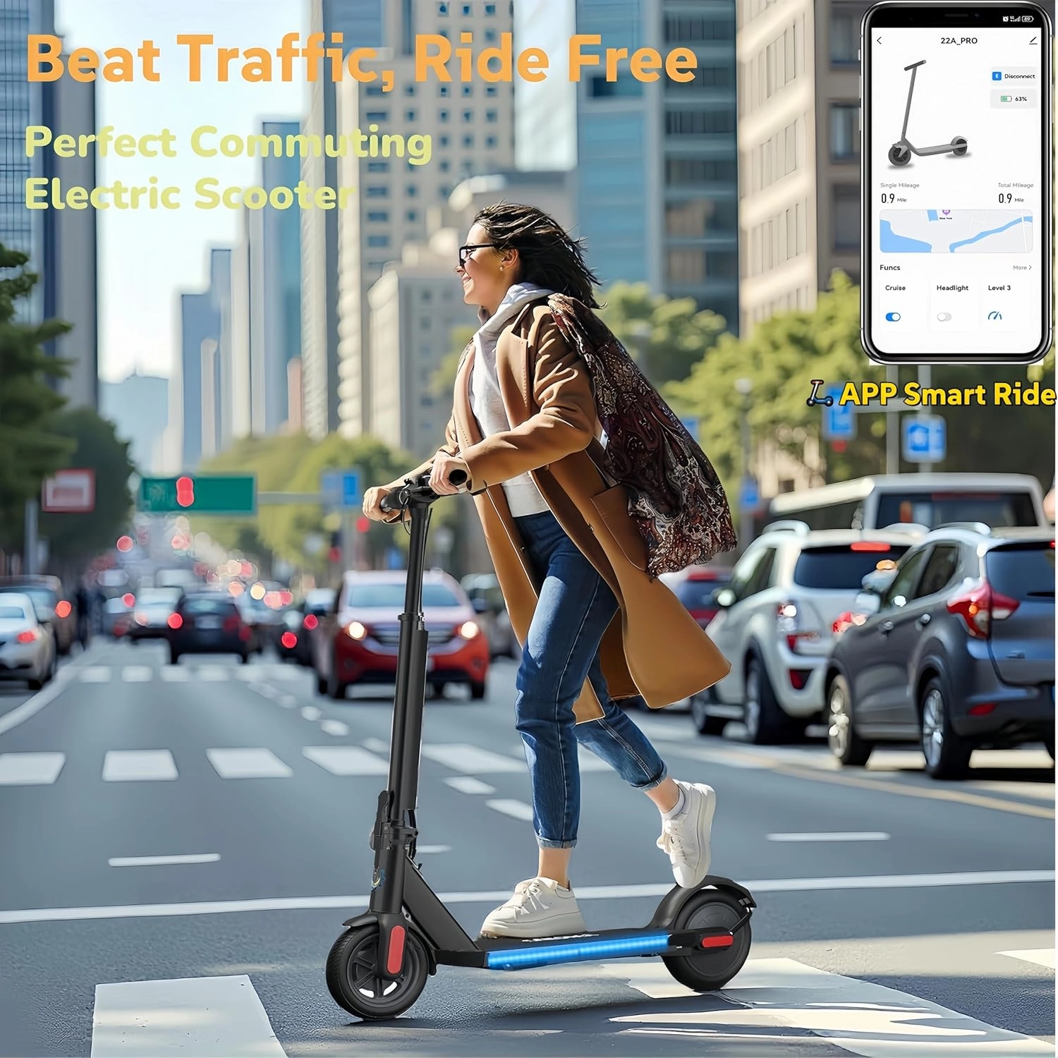 Caroma Electric Scooter, 750/500/350W Motor & 25/20 MPH Speed, Fast Adjustable Electric Scooter for Adults Max 25/20 Miles, Foldable Commuting E-Scooter w. Dual Braking System & Cruise Control