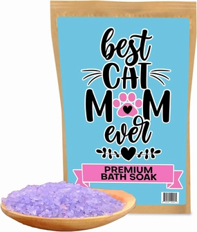 Cat Mom Bath Soak - Premium Bath Salts Spa Gift for Cat Lovers from Cat Furbaby Mom Pet Owner Gift Basket Ideas, Lavender Scented