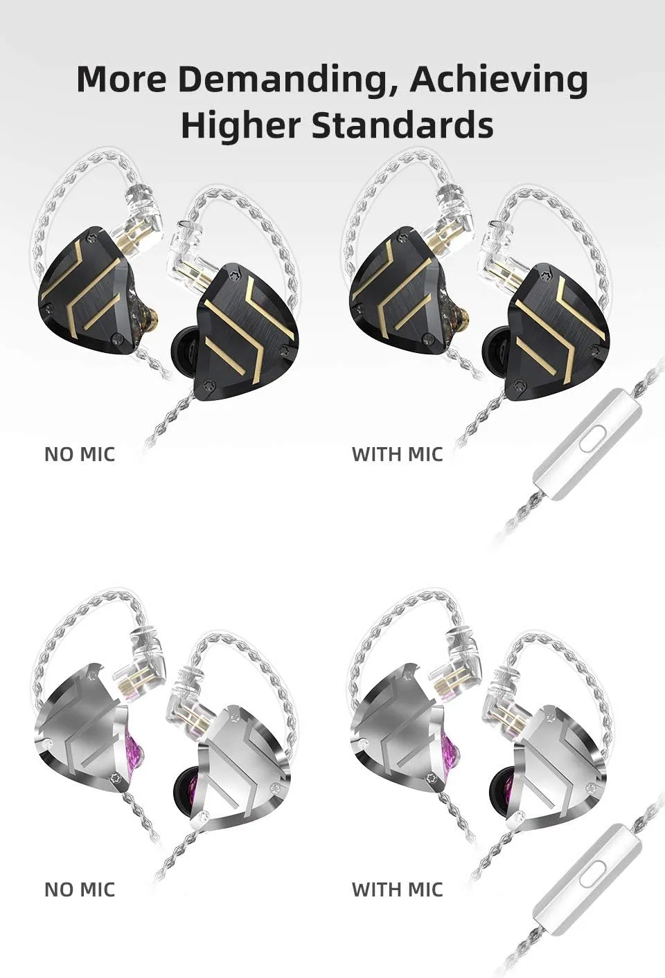 CCA C10 Pro in-Ear Monitor, HiFi 1DD 4BA Hybrid Five Drivers in-Ear Earphone, Zinc Alloy Shell Resin Cavity Wired Earbuds with 0.75mm CPin Gold Plated Detachable Cable (C10pro Purple No Mic)