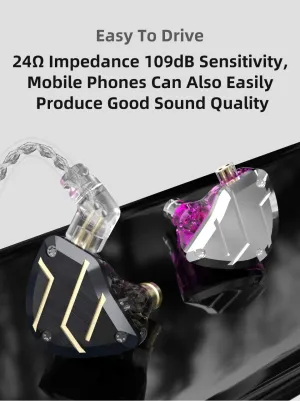 CCA C10 Pro in-Ear Monitor, HiFi 1DD 4BA Hybrid Five Drivers in-Ear Earphone, Zinc Alloy Shell Resin Cavity Wired Earbuds with 0.75mm CPin Gold Plated Detachable Cable (C10pro Purple No Mic)