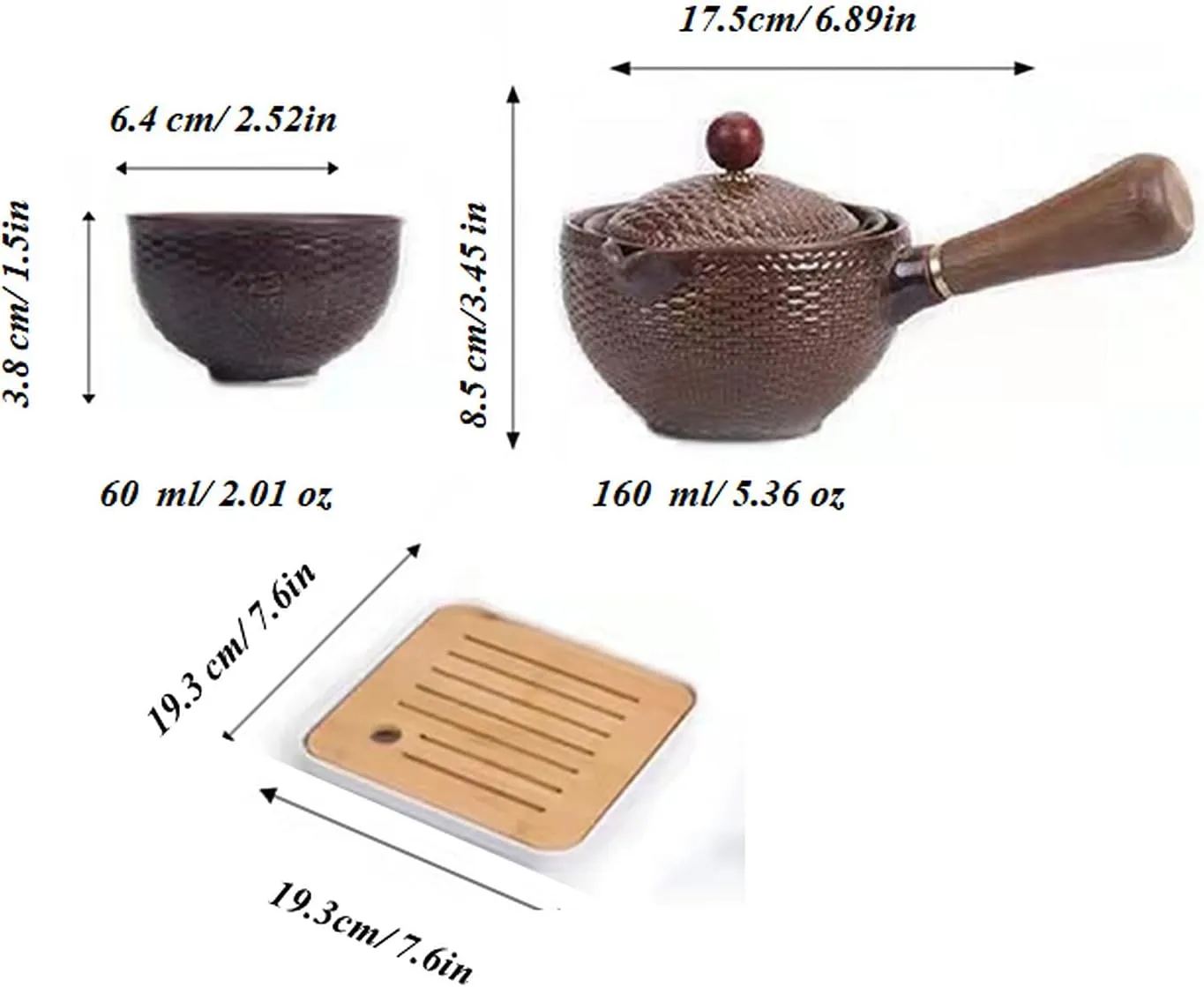 Ceramic Portable Travel Tea Set, Chinese Kungfu Tea Set with 360 Rotation Teapot and Infuser, 4 Tea Cups, Tea Tray And Travel Bag (Carved Dragon)