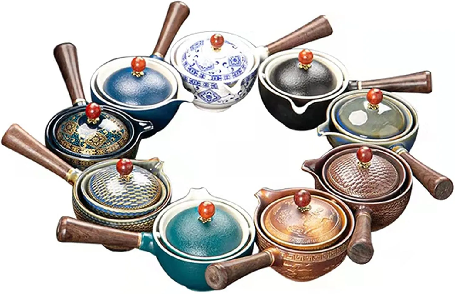 Ceramic Portable Travel Tea Set, Chinese Kungfu Tea Set with 360 Rotation Teapot and Infuser, 4 Tea Cups, Tea Tray And Travel Bag (Carved Dragon)