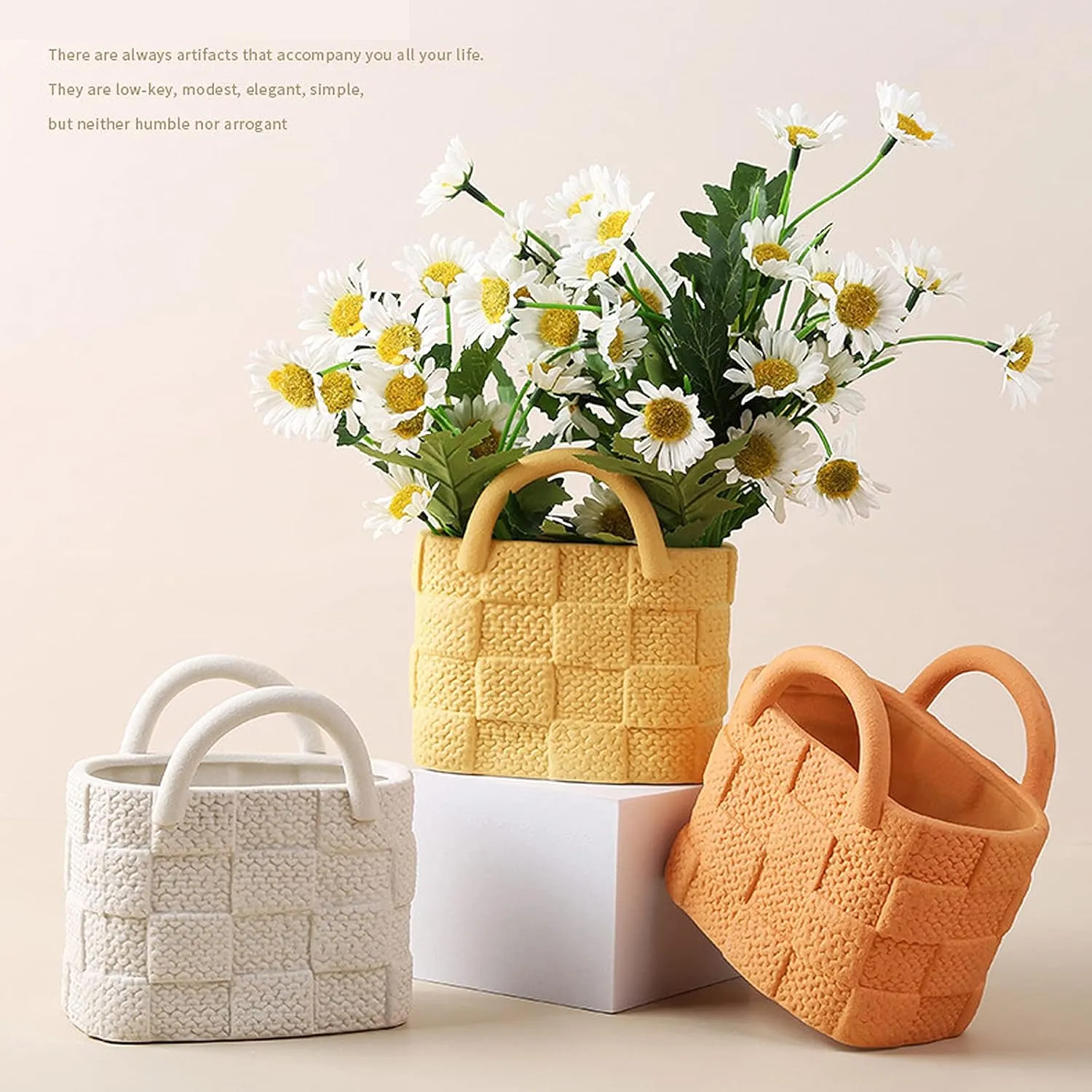 Ceramic Vase, Small Modern Flower Vase for Home Decor, Handbag Collection Creative Ceramic Floral Vases for Centerpieces, Flower Arrangement Decoration Shooting Props (Orange)
