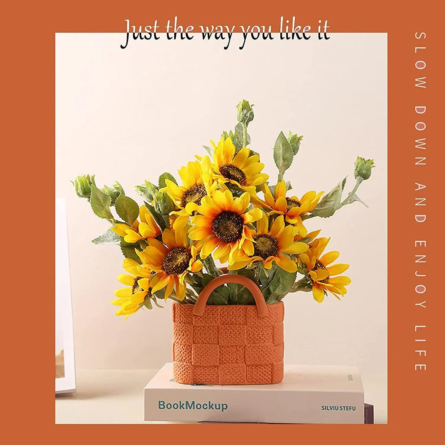 Ceramic Vase, Small Modern Flower Vase for Home Decor, Handbag Collection Creative Ceramic Floral Vases for Centerpieces, Flower Arrangement Decoration Shooting Props (Orange)