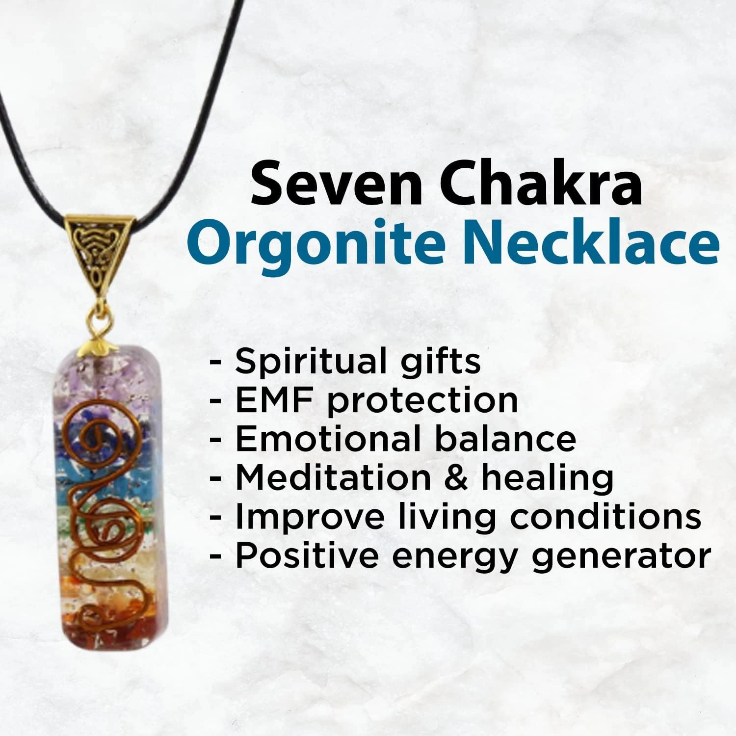 Chakra Pyramid - Seven Chakra Pyramid - Orgonite Pyramid for Energy Healing - Orgonite Kit - Protection with Seven Chakra Orgonite Necklace