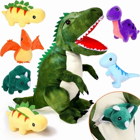 Chalyna 15.7 Inch Plush Dinosaur Plush Stuffed Animal with 5 Cute Little Dinosaurs in Tummy Carrier Baby Dinosaur Gift Set Kid Soft Cuddly Stuffed Pillow for Birthday Party Favor