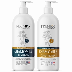 Chamomile Oil Shampoo & Conditioner, Soothing Radiance Boosting Formula for Hair Lightening, Dry & Itchy Scalp Relief for Kids, Men & Women, 16 oz Each