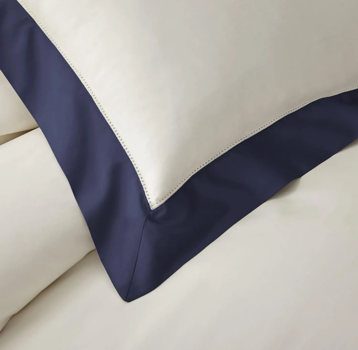 Chezmoi Collection Barolo 3-Piece Eucalyptus Tencel Lyocell Cotton Duvet Cover Set - Applique Hemstitch with Button Closure - Silky Soft, Smooth, Breathable Cooling - Queen, Navy