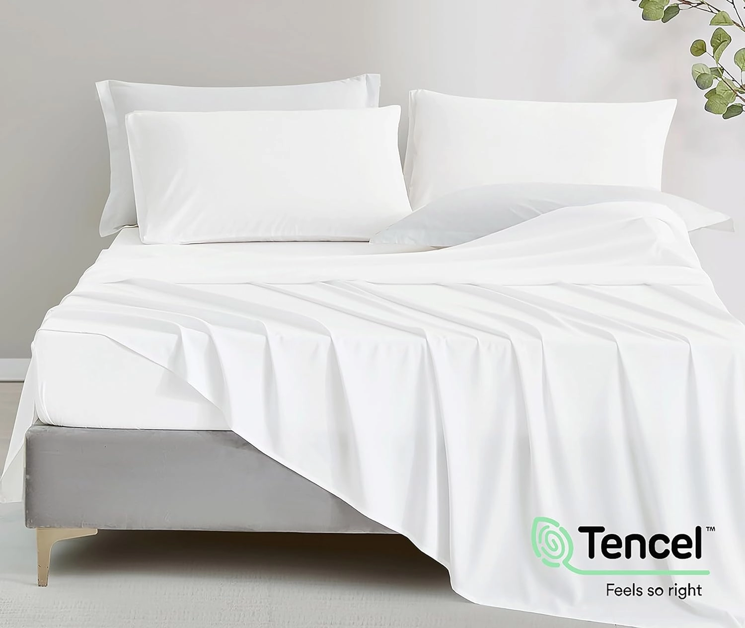Chezmoi Collection Charisma Tencel Modal Blend Bed Sheets Queen Size 4-Piece Sheet Set White - Soft and Cozy Lightweight Breathable 15" Deep Pocket Cooling Sheets