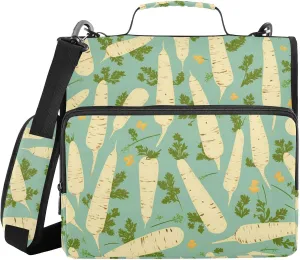 Chic White Radish 3 Rings Binder Zipper with Shoulder Strap & Handle Multiple Pockets Portable Home Travel Safe Storage Bag for School/Office