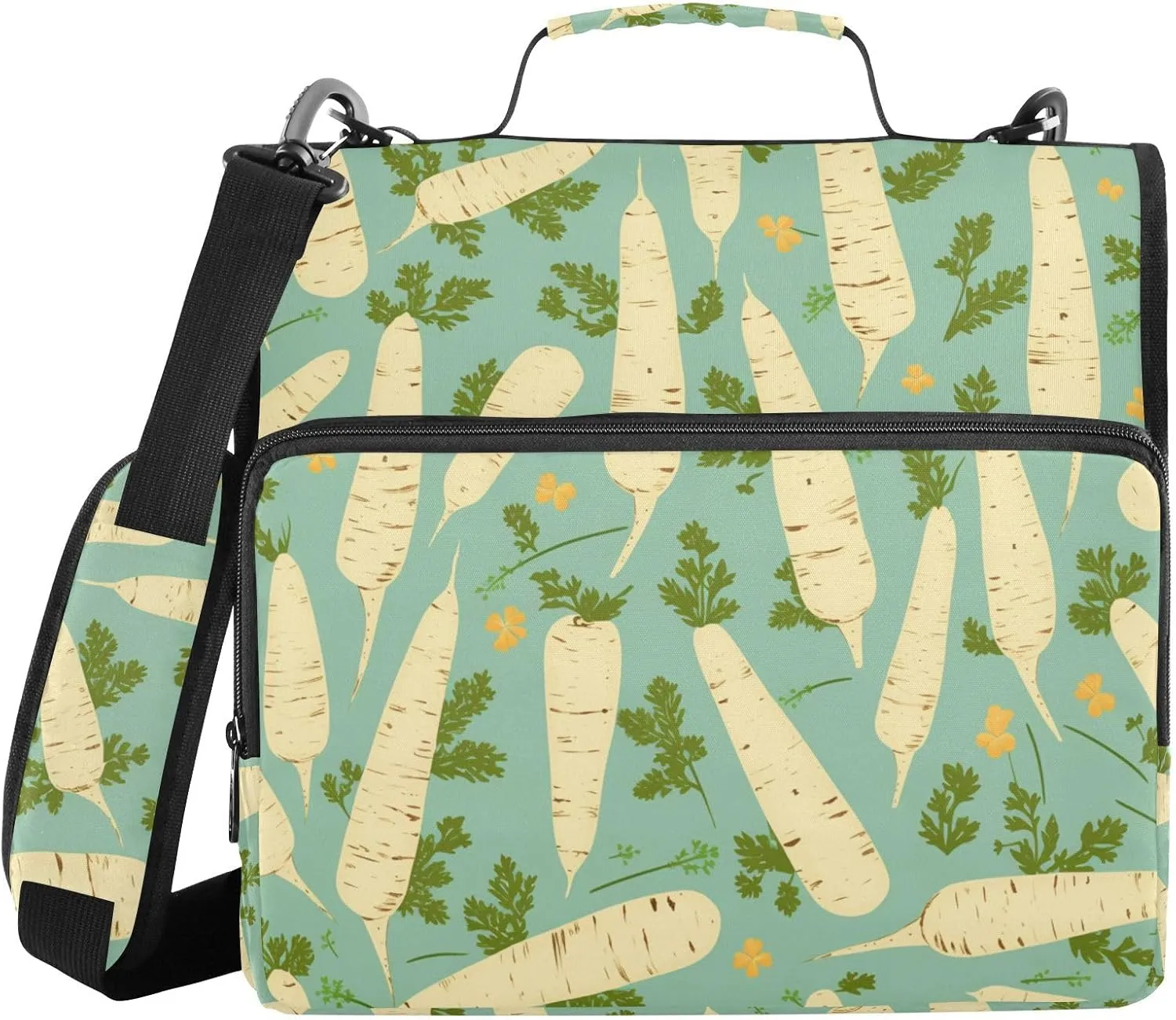 Chic White Radish 3 Rings Binder Zipper with Shoulder Strap & Handle Multiple Pockets Portable Home Travel Safe Storage Bag for School/Office