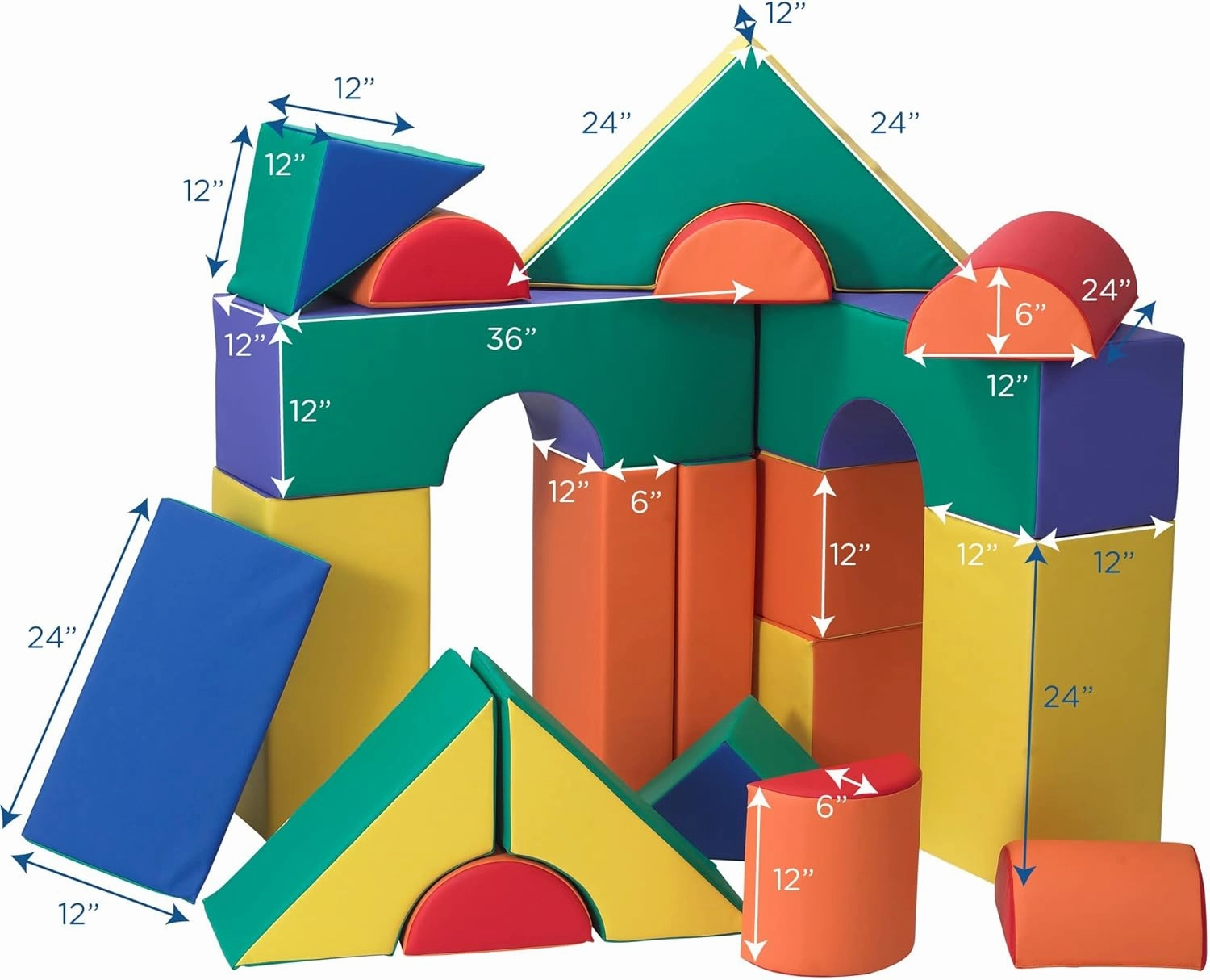 Children's Factory 12" Module Blocks, Set A, Multi-Colored, CF321-615, Kids and Toddler Big Foam Shapes for Building, 21 Piece Playroom or Daycare Set