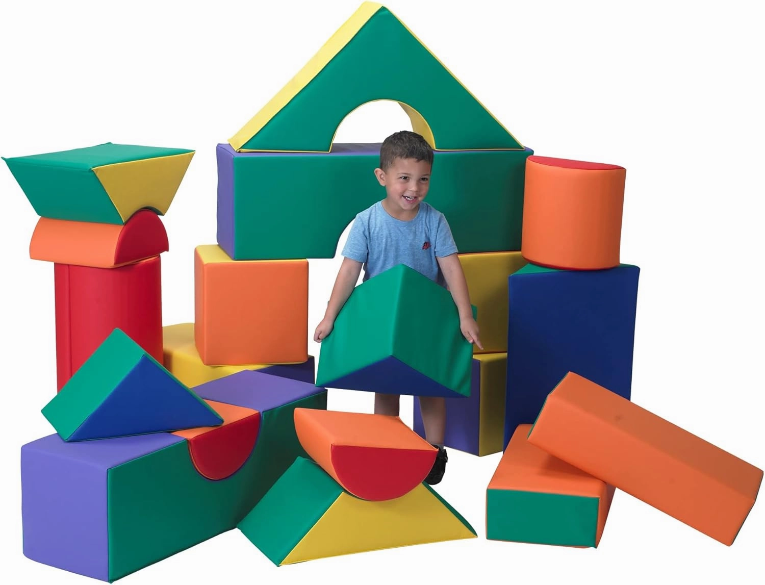 Children's Factory 12" Module Blocks, Set A, Multi-Colored, CF321-615, Kids and Toddler Big Foam Shapes for Building, 21 Piece Playroom or Daycare Set