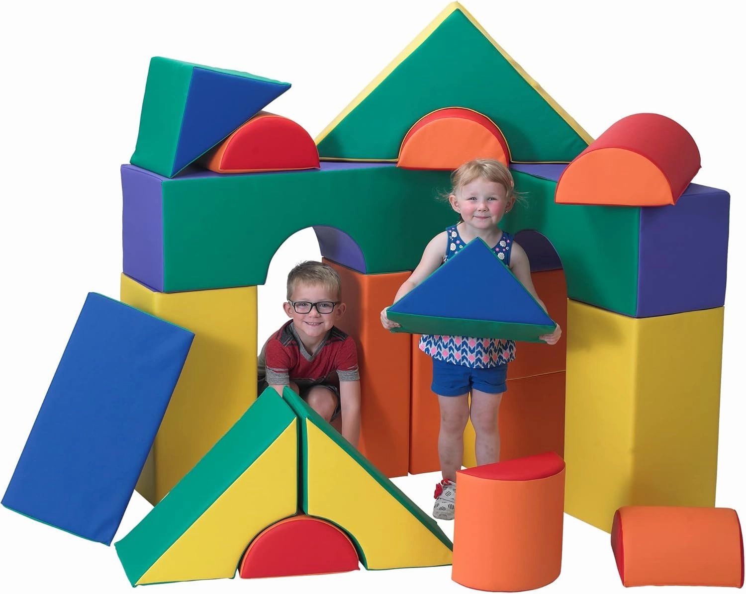 Children's Factory 12" Module Blocks, Set A, Multi-Colored, CF321-615, Kids and Toddler Big Foam Shapes for Building, 21 Piece Playroom or Daycare Set