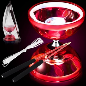 Chinese Yoyo Diabolo Set Includes Colorful LED Diabolo Toy Light up with 2 Pieces Sticks, 1 Piece String, 1 Net Bag for Fun(Red)