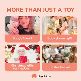 Chippi & Co Wooden Crochet Baby Rattle, Crochet Toys Stuffed Animals Easter Gifts for Kids, Wooden Newborn Toys, Easter Basket Stuffers, Basket Filler, Baby Shower Decor (Eddy The Elephant)
