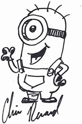 CHRIS RENAUD signed 3.5x5.5 DESPICABLE ME DAVE MINION card w/original sketch
