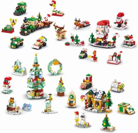 Christmas Building Toys Sets. Snow House, Train, Christmas Tree, Santa Claus, Reindeer for Sons, Grandchildren, Nieces, 24 in 4 -Building Blocks Set for Christmas, Birthday, New Year Gifts-1123 PCS