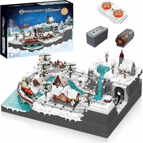 Christmas Train Building Block Set - 4234 (PCS) Snowy Day Scene Large Castle Park Street Scene, with Lights and Music Electric Remote Control Train for Boys, Girls Birthday, Christmas, New Year Gift.