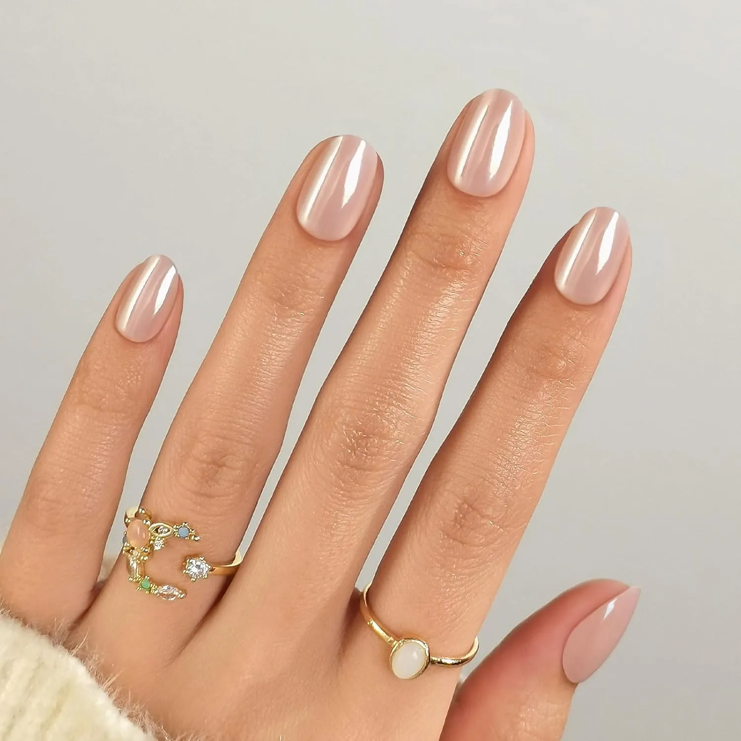Chrome Press on Nails Oval - Soft Gel Nude Press on Nails Short for Women Gift, Fit Perfectly & Natural Stick on Nails with Glue in 16 Sizes - 32 Reusable Fake Nails, Aurora Soft Nude