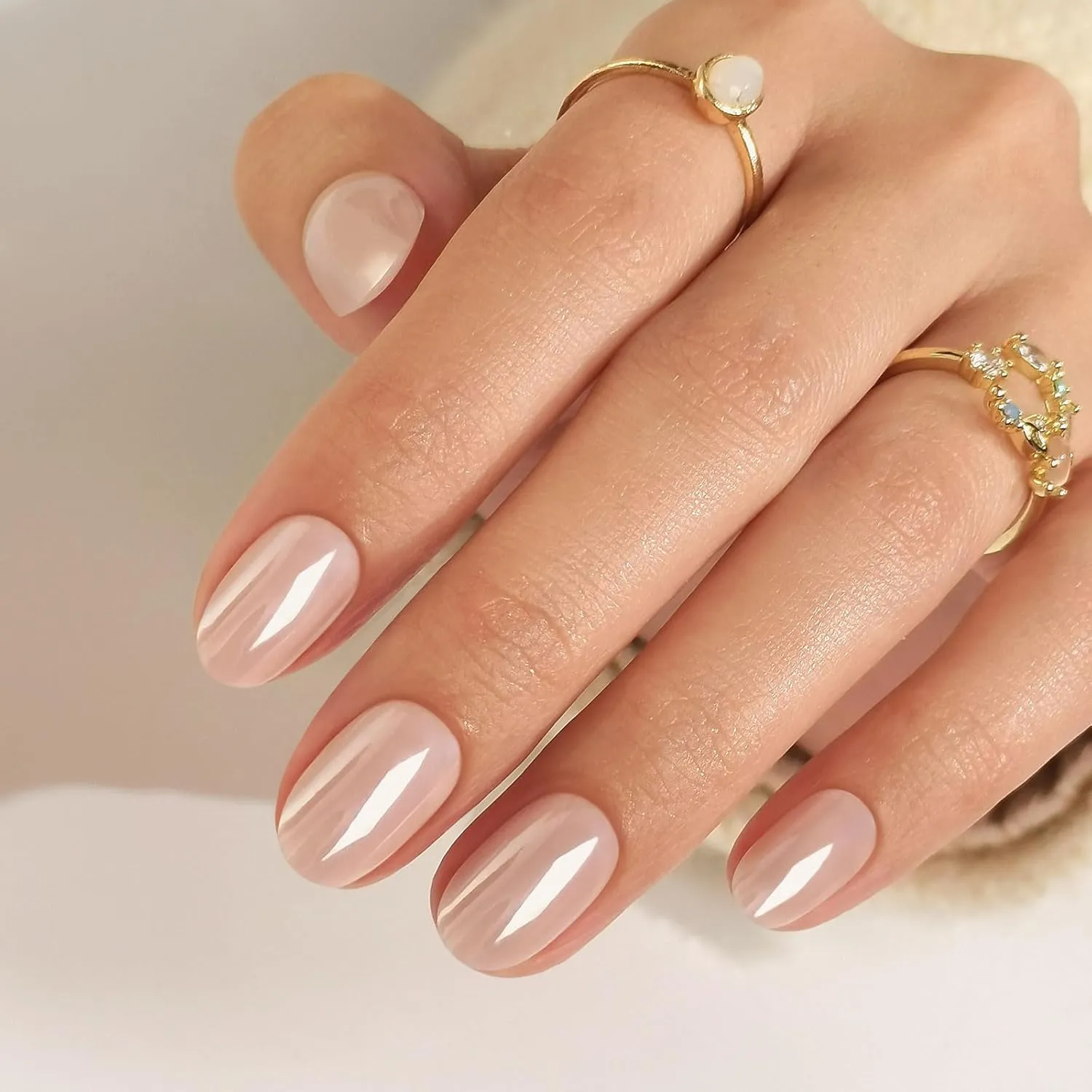 Chrome Press on Nails Oval - Soft Gel Nude Press on Nails Short for Women Gift, Fit Perfectly & Natural Stick on Nails with Glue in 16 Sizes - 32 Reusable Fake Nails, Aurora Soft Nude