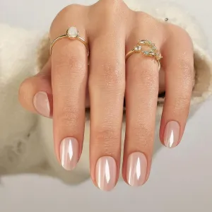 Chrome Press on Nails Oval - Soft Gel Nude Press on Nails Short for Women Gift, Fit Perfectly & Natural Stick on Nails with Glue in 16 Sizes - 32 Reusable Fake Nails, Aurora Soft Nude
