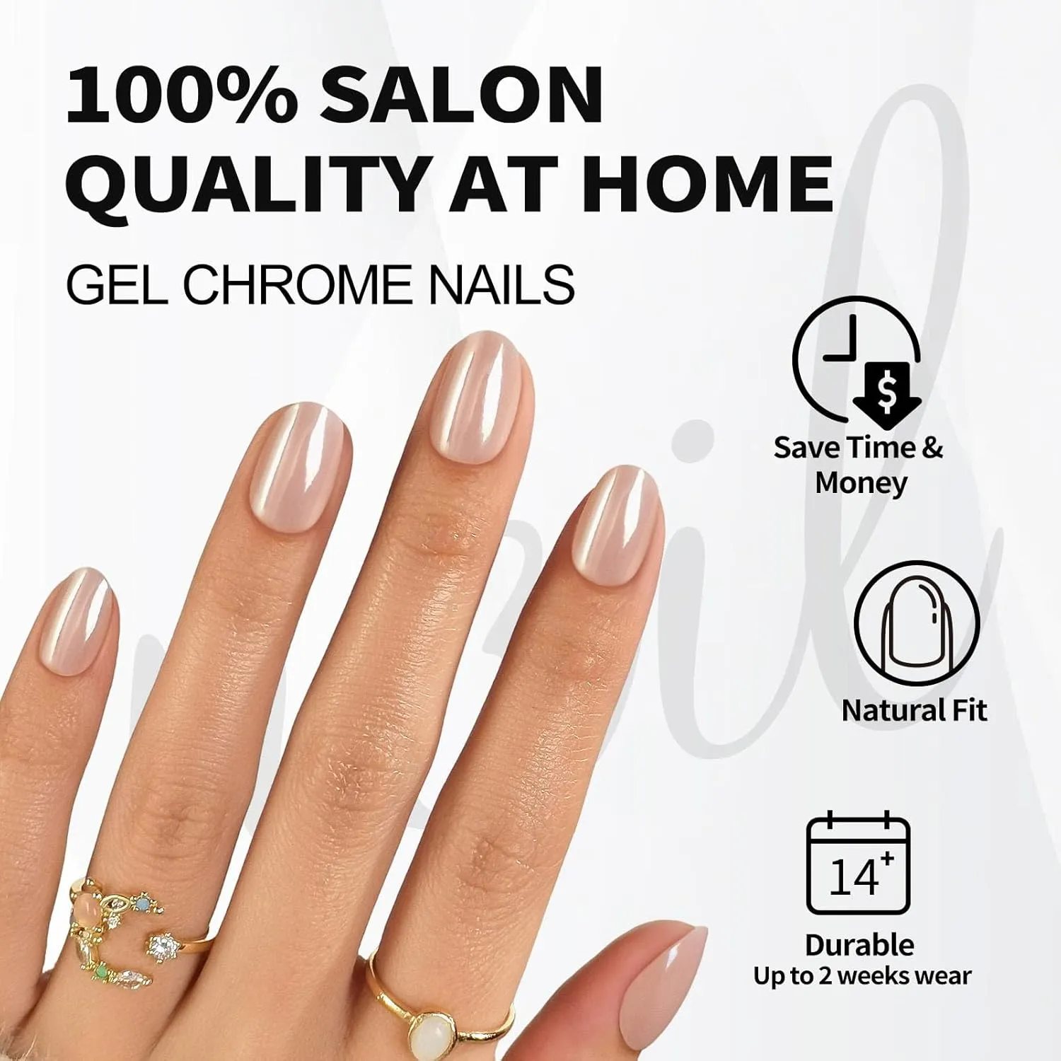 Chrome Press on Nails Oval - Soft Gel Nude Press on Nails Short for Women Gift, Fit Perfectly & Natural Stick on Nails with Glue in 16 Sizes - 32 Reusable Fake Nails, Aurora Soft Nude